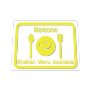 （透明）スマイル 英語メニューあります9cm ホワイト English Menu available 1枚 メニュー カフェ レストラン