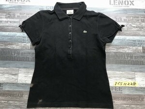LACOSTE ラコステ レディース 日本製 ロゴ刺繍 袖リボン 鹿の子 半袖ポロシャツ 42 黒