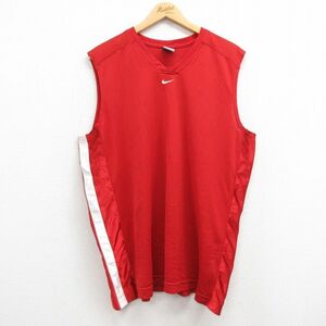 XL/古着 ナイキ NIKE ノースリーブ Tシャツ メンズ ワンポイントロゴ センタースウォッシュ メッシュ地 大きいサイズ Vネック 赤他 レッド