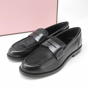 MG8125▽《未使用/定価 39,600円》GALERIE VIE ギャルリーヴィー*コンビローファー*レザー×ポニー*スリッポン*Size 37*靴*ブラック