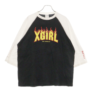 X-GIRL エックスガール フロント ファイヤー ロゴプリント ラグラン 長袖Tシャツ カットソー ホワイト/ブラック レディース 05171101