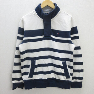 G■トミーヒルフィガー/TOMMYHILFIGER スウェットシャツ/ハーフボタン【L】紺白/men