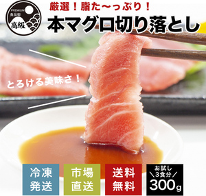 本マグロ まぐろ 鮪 トロ 赤身 脂 丼 巻き寿司 新鮮 市場直送 送料無料 / 厳選! 脂たっぷり本マグロ切り落とし（冷凍）300g