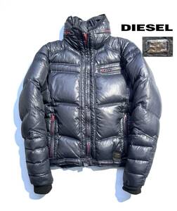 名作【定価5万】DIESEL ディーゼル ライダース ダウンジャケット M メンズ【軽量 保温性抜群】ネイビー 美シルエット ロゴプレート 正規