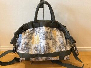 ■【YS-1】 レスポートサック LeSportsac ボストンバッグ ■ 白系 × グレー系 旅行バッグ 横52cm×縦34cm 【同梱可能商品】K■