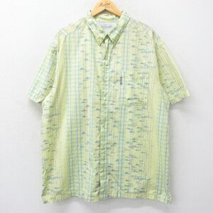 XL/古着 コロンビア 半袖 フィッシング シャツ メンズ 魚 総柄 PFG 大きいサイズ ロング丈 ボタンダウン 黄他 イエロー 内側