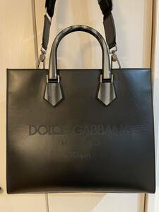 【超美品】DOLCE＆GABBANA ドルチェ＆ガッバーナ ショッピング トートバッグ2WAYカーフスキン ブラック 黒 ラージ メンズ ブックトート