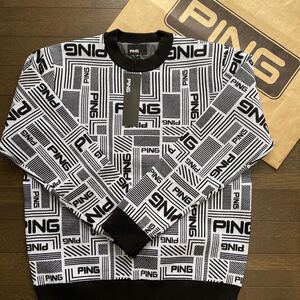 送料無料PING GOLFピンゴルフMENS裏地付ウール毛混プルオーバーKNITスニードジャック防寒蓄熱保温性伸縮ARIZONAモノグラムBlac(お買得)新品