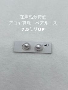 在庫処分特価　アコヤ真珠　ペアルース　7.5ミリUP 034