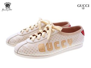 グッチ×セガ 靴 ローカットスニーカー 限定SEGAモデル コラボ 蜂 ビー 38 1/2 レザー ベージュ GUCCI【Used 美品】