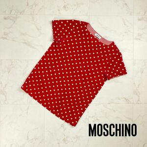 MOSCHINO モスキーノ シルク100% ドット柄クルーネックブラウス トップス レディース 赤 レッド 白 ホワイト サイズM*OC925