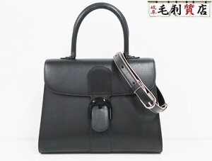 デルヴォー DELVAUX ブリヨンMM ボックスカーフ ブラック ピンク パステルカラー 美品 Dチャーム欠品 2WAYバッグ