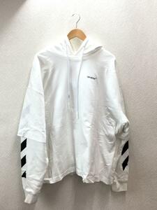 OFF-WHITE◆HEVETICA DOUBLE TEE HOODIE/パーカー/L/コットン/WHT/OMBB098C99FLE001