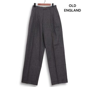 OLD ENGLAND オールドイングランド 秋冬 ウール100%♪ ストライプ スラックス パンツ Sz.38　レディース グレー 日本製　K4B00798_9#Q