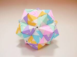 くす玉　30枚組　折り紙　ユニット　O-10　5色　薄水色　薄ピンク　薄紫　薄黄緑　薄黄色　kusudama　origami　ハンドメイド