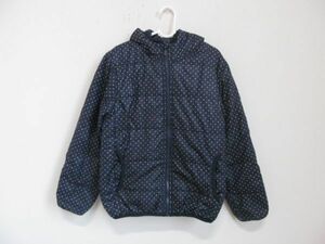 (59036)キッズ　女の子　中綿　ジップ　ジャケット　フード　パーカー　ジャンパー　ドット　ネイビー　130㎝　USED