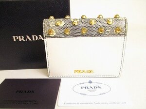 【希少】 【未使用】 プラダ PRADA カーフ レザー ゴールドスタッズ 2つ折り 財布 コンパクト財布 コンパクトウォレット メンズ レディース