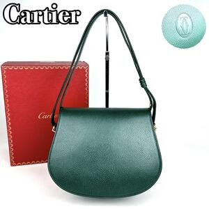 【極美品】Cartier カルティエ マストライン 2way ショルダーバッグ ハンドバッグ ポシェット ゴールド金具 裏地総柄 男女兼用 レザー 緑