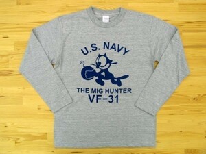 U.S. NAVY VF-31 杢グレー 5.6oz 長袖Tシャツ 紺 3XL 大きいサイズ ミリタリー トムキャット VFA-31 USN