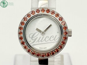 2405604005　△ GUCCI グッチ 腕時計 105 レッド 赤 ラインストーン シルバー 2針 レディース ブランド クォーツ QZ 中古