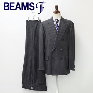 新品◆BEAMS F ビームスF ストライプ柄 シルク混 ダブル スーツ セットアップ グレー 56 8R