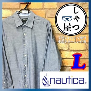 ME6-334★USA買付品★状態良好・キレイめ【NAUTICA ノーティカ】シャドードット柄 長袖シャツ【メンズ L】薄群青色 コットンシャツ