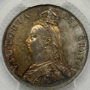 【高鑑定】1887 イギリス フローリン 銀貨 2シリング MS64 PCGS ヴィクトリア女王 アンティークコイン ジュビリーヘッド