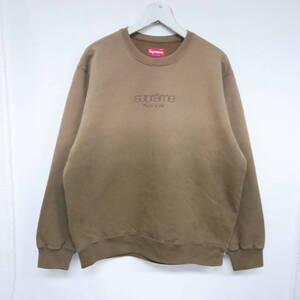 【1円】良好 Supreme 国内正規 19SS Dipped Crewneck Classic Logo ディップドクルーネック クラシックロゴ刺繍 スウェット Brown 茶 M