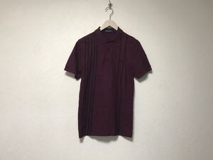 本物フレッドペリーFREDPERRYコットン柄ロゴ刺繍半袖ポロシャツメンズサーフアメカジミリタリーストリートスケーターワークワインレッド赤S