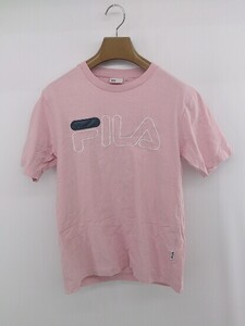 ◇ FILA フィラ ロゴ 刺繍 クルーネック 半袖 Tシャツ カットソー サイズM ピンク レディース P