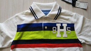 新品★TOMMY HILFIGER★トミーヒルフィガー★ポロシャツ★130cm★ホワイト★ボーダー★カラフル★定価8000円★ブルー★ライムグリーン★赤