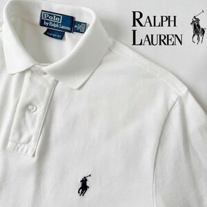 ラルフローレン RALPH LAUREN ポニー ポロシャツ S (日本M) ホワイト ネイビー 半袖 鹿の子 シャツ