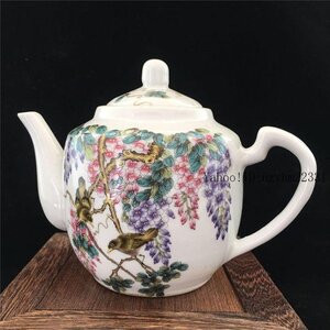 中国の茶器 パステル花鳥 急須