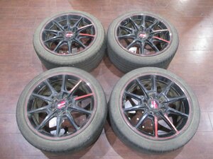 中古★MID RMP RACING R25 17インチ タイヤ＆ホイール4本セット★205/45R17★114.3/5穴/+46/8J★ブラック/リムレッド★シビック/CR-Z等に