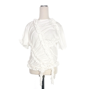 未使用品 エムエムシックス メゾンマルジェラ MM6 Maison Margiela 22AW Ruched Ruffle Detail Tシャツ カットソー 半袖 M ホワイト 白 S62