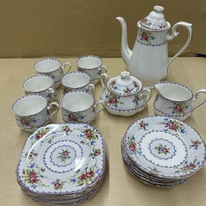 Z325-NG1-552 ROYAL ALBERT ロイヤルアルバートカップ 6点 プチポワン カップ＆ソーサー モザイク 金彩 花柄 ポット シュガーポット