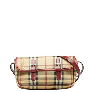 バーバリー シャドーホース ノバチェック 斜め掛け ショルダーバッグ ベージュ レッド PVC レザー レディース BURBERRY 【中古】