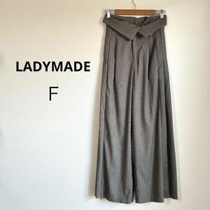 LADYMADE レディメイド ウエスト折り返しワイドパンツ 茶×黒 千鳥格子