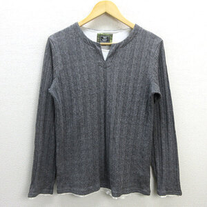 G■ビームス/BEAMS HEART レイヤード ロンT カットソー/スリットネック【M】灰系/men