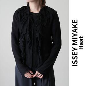 美品 ISSEY MIYAKE Haat ハート イッセイミヤケ フリル シャツブラウス キュプラ 薄手 シアーシャツ 長袖 ドレス キュプラ100% 2