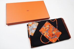 【超美品】HERMES エルメス 大判スカーフ カレ140 カシミア65％ シルク35％ ブラック系【RA96】