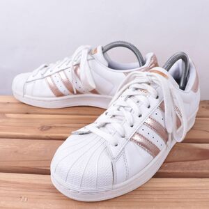 z3447 アディダス スーパースター US7 25.0cm/白 ホワイト ピンクゴールド系 adidas SUPERSTAR メンズ ユニセックス スニーカー 中古