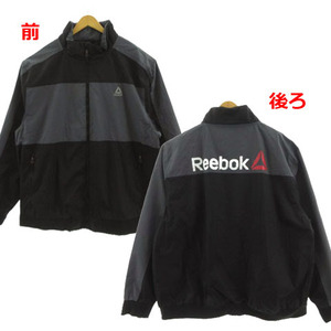 リーボック Reebok ジャケット ウインドブレーカー スタンドカラー ロゴプリント ジップアップ 配色 ブラック 黒 グレー 5X 大きいサイズ