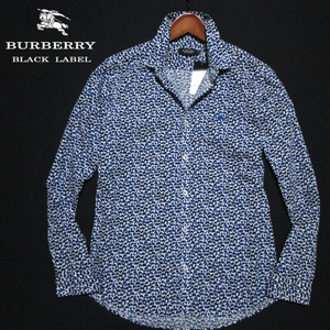 希少新品 【バーバリー ブラックレーベル】 総柄　長袖シャツ　SIZE2（M） 胸ホース刺繍　BURBERRY BLACK LABEL　三陽商会　デッドストック