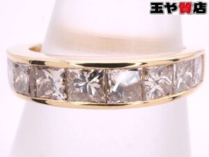 GSTV プリンセスカットダイヤ1.20ct 一文字 リング11号 K18YG イエローゴールド