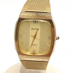 ジャンク　ELGIN エルジン クォーツ FK286 ラインストーン　メンズウォッチ　不動品