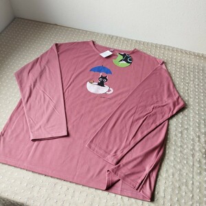 未使用 タグ付 クロネコ pink カットソー Tシャツ チュニック 長袖 ゆったりシルエット L 洗濯機洗い 香月和夫●ネコポス 送料無料