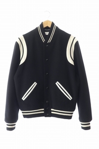 サンローラン パリ SAINT LAURENT PARIS エディ期 15AW Teddy Jacket テディ スタジアム ジャケット スタジャン 354718 YYL80 46 黒 白 ☆A