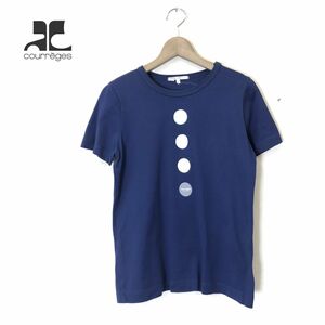 G2707-N◆old◆ Courreges クレージュ 半袖Tシャツ カットソー プリント トップス レディース ◆ size9 ネイビー 紺 コットン