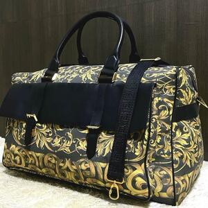 《美品/希少》大容量 GIANNI VERSACE ジャンニヴェルサーチ バロック柄 レザー PVC 2WAYボストンバッグ 旅行 出張 肩掛け